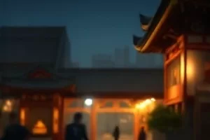 黄昏渔船归港，桅杆上的灯一盏盏亮起